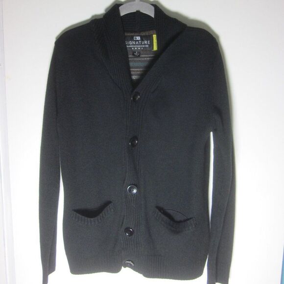 Four Star Clothing Retro Cardigan Lined Mens Size S Black Knit Button Front - Picture 4 of 14